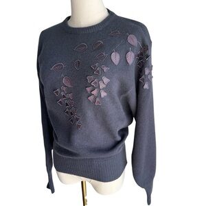 Vintage SOFT Angora Lambswool Appliqué Sweater Sz M Grey Batwing Artsy 90s Knit